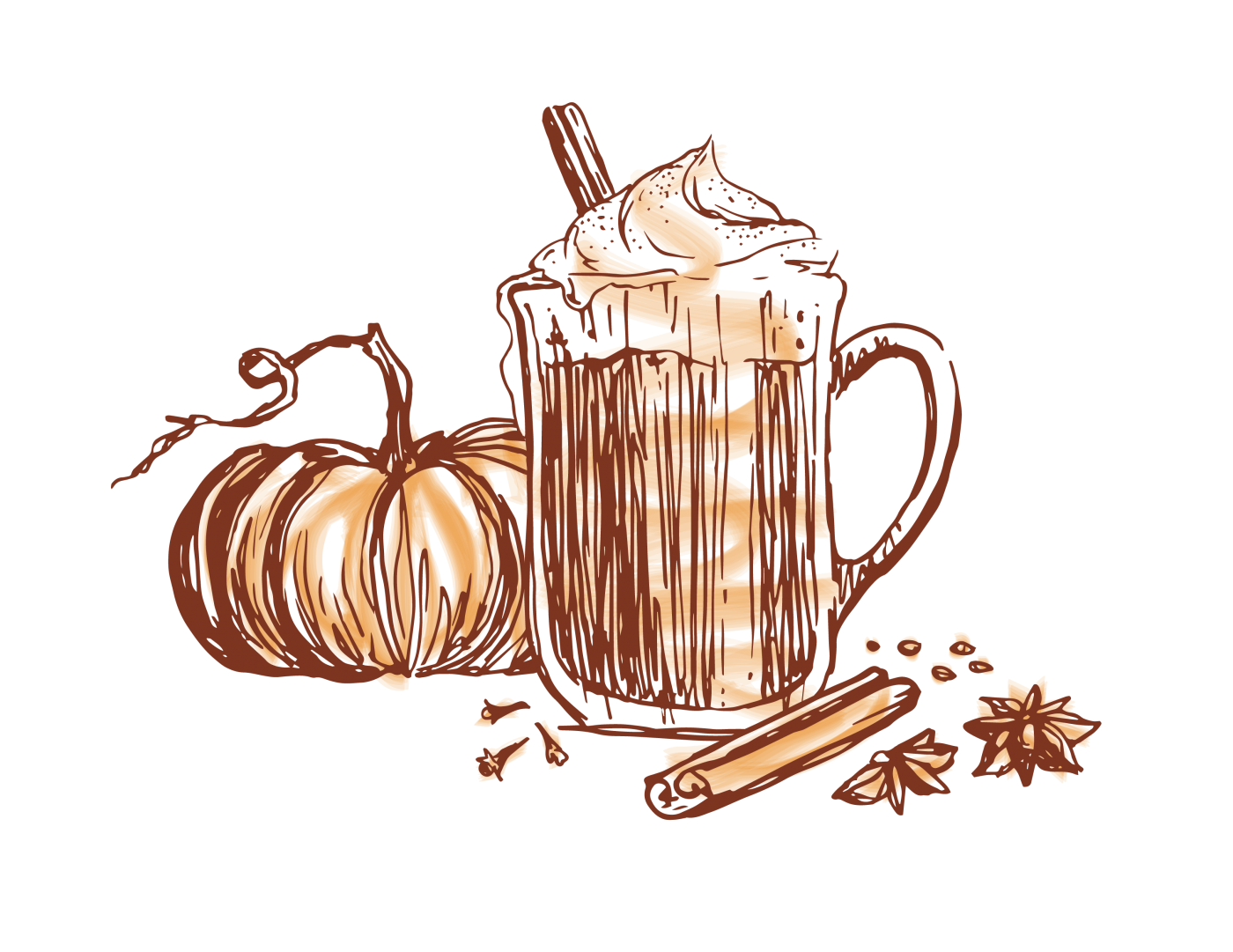 Gold Star pumpkin spice coffee drink illustration