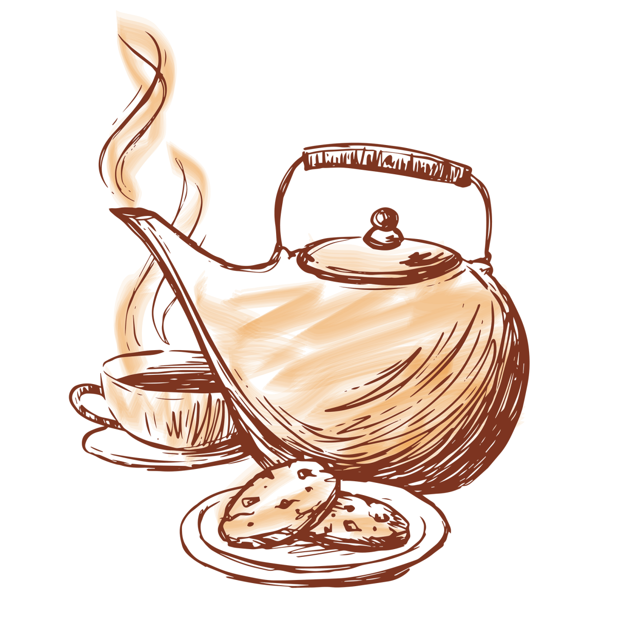 Gold Star teapot and cookies illustration